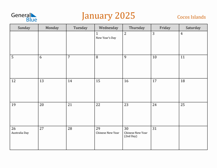 January 2025 Holiday Calendar with Sunday Start