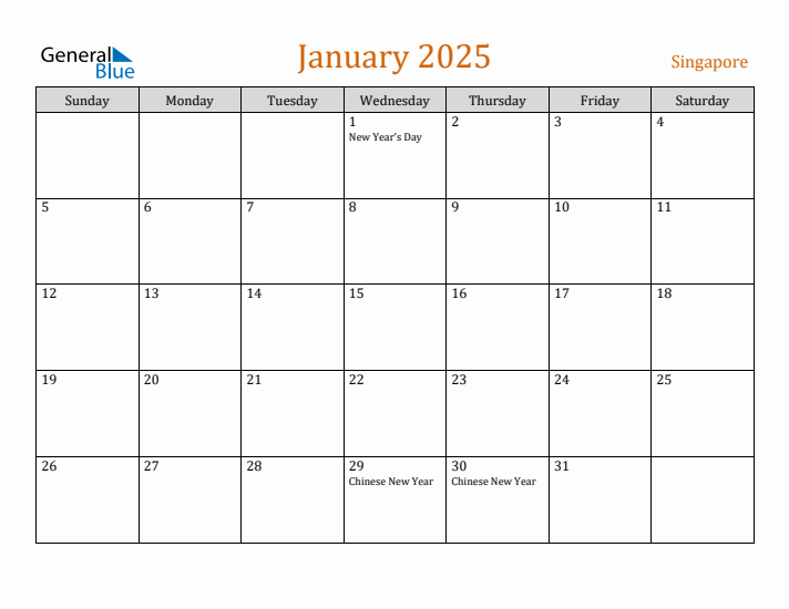 January 2025 Holiday Calendar with Sunday Start