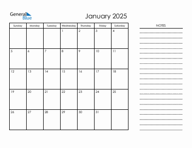 Current month calendar January 2025