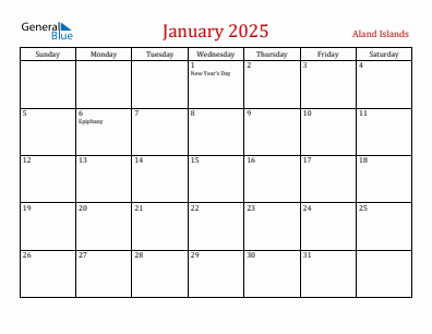 Current month calendar with Aland Islands holidays for January 2025