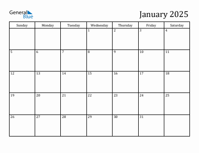 Current month calendar January 2025