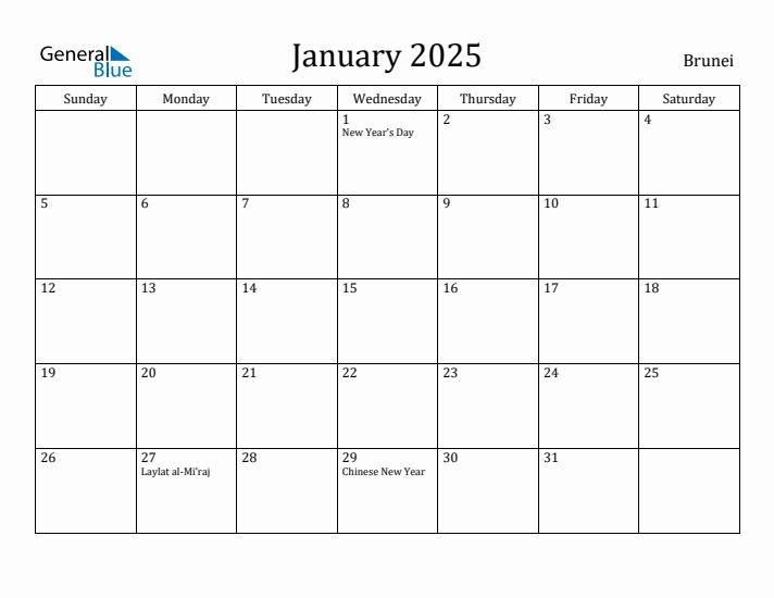 January 2025 Calendar Brunei