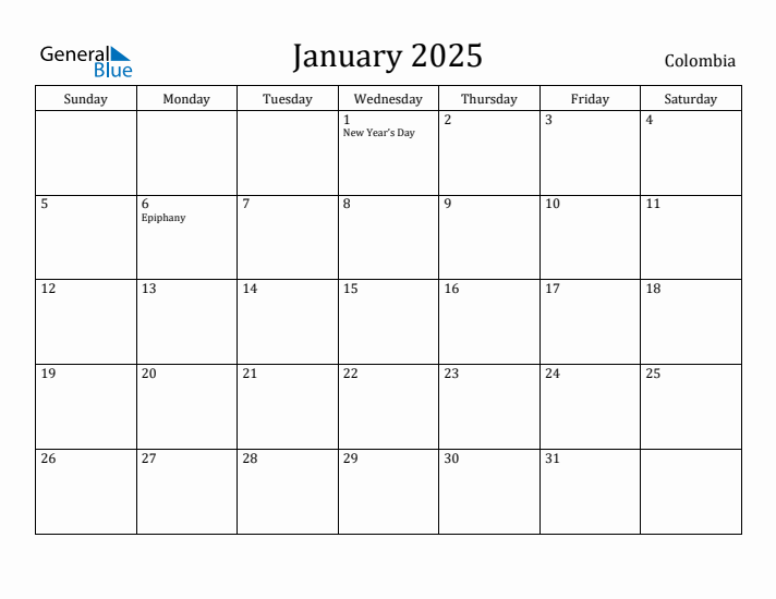 January 2025 Calendar Colombia