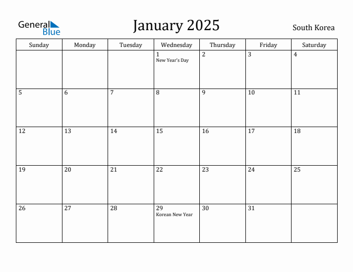 January 2025 Calendar South Korea