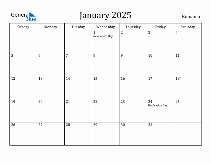 January 2025 Calendar Romania