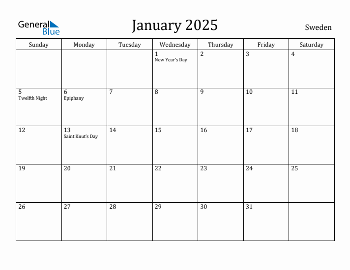 January 2025 Calendar Sweden