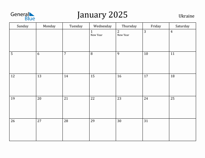 January 2025 Calendar Ukraine