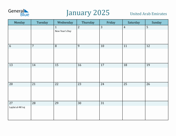 January 2025 Calendar with Holidays