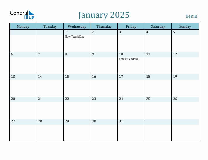 January 2025 Calendar with Holidays