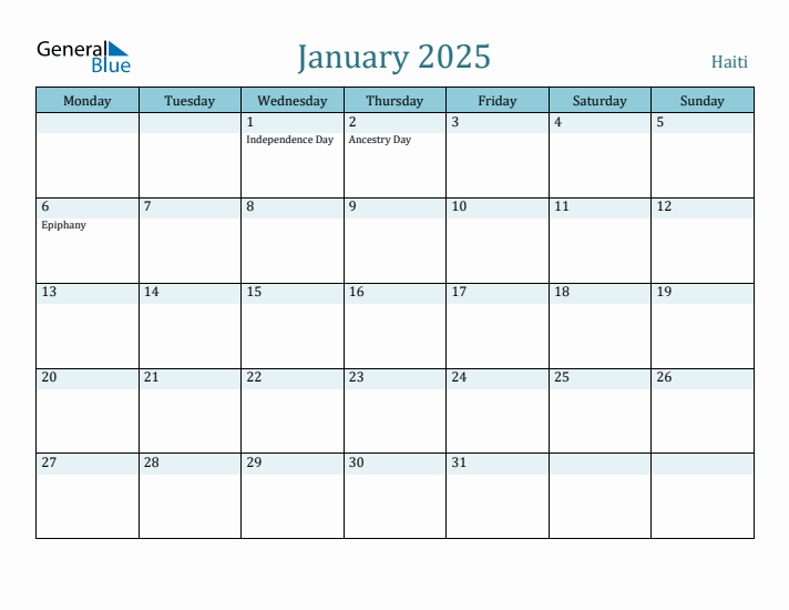 January 2025 Calendar with Holidays