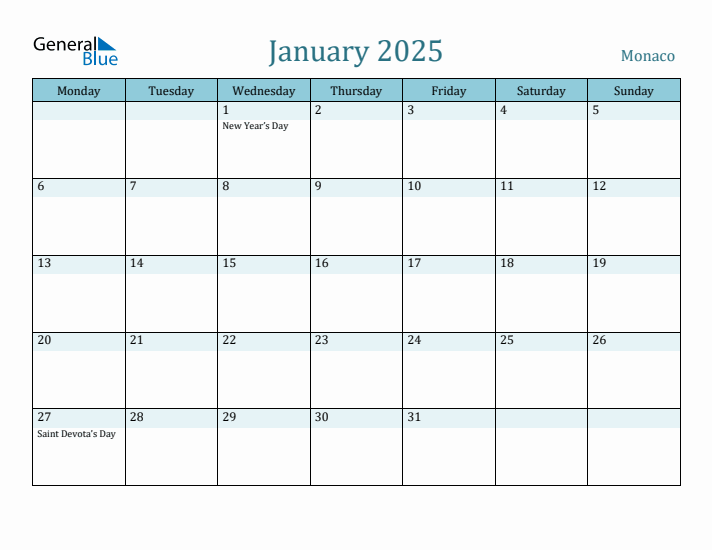 January 2025 Calendar with Holidays