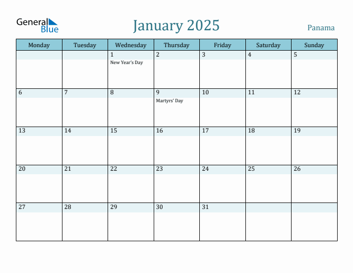 January 2025 Calendar with Holidays