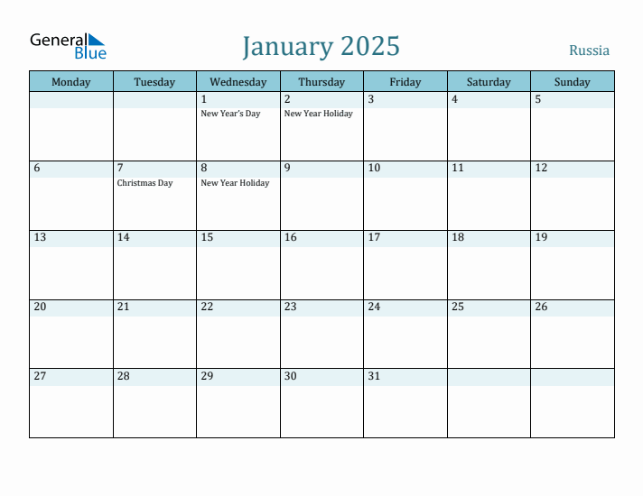 January 2025 Calendar with Holidays