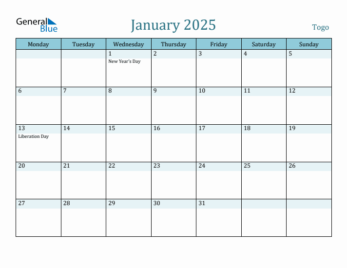 January 2025 Calendar with Holidays