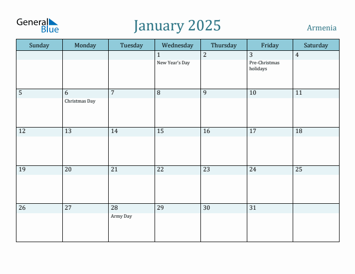 January 2025 Calendar with Holidays