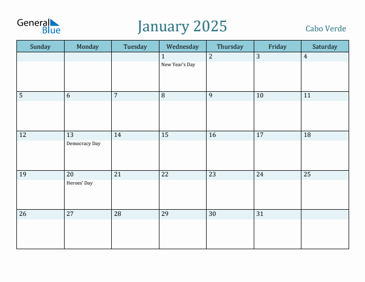 January 2025 Calendar with Holidays