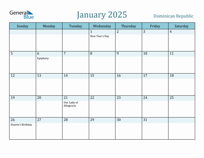 January 2025 Calendar with Holidays