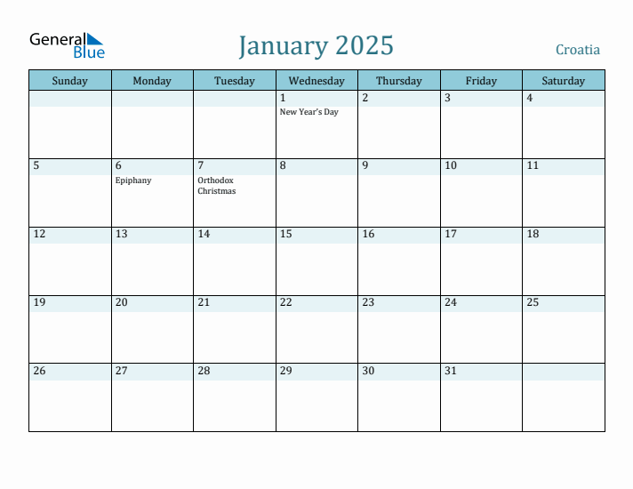 January 2025 Calendar with Holidays