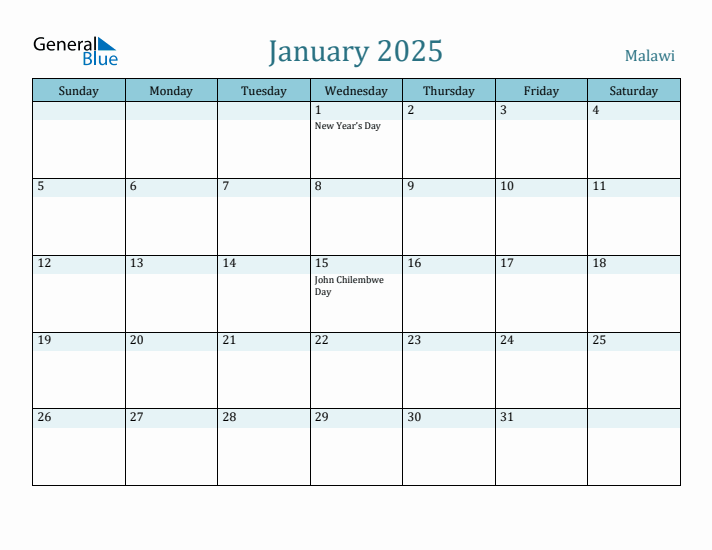 January 2025 Calendar with Holidays