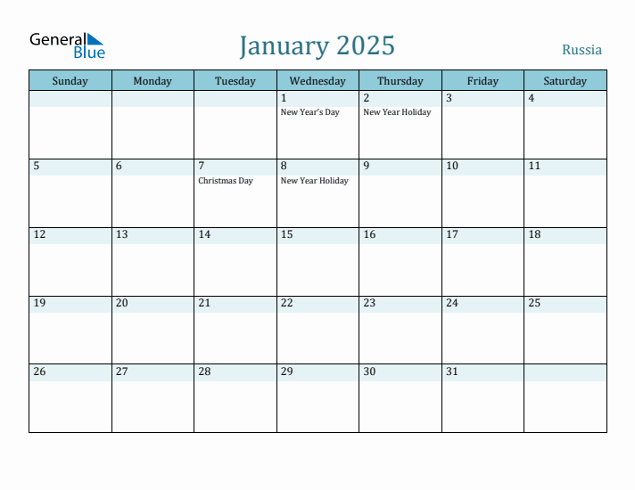 January 2025 Calendar with Holidays