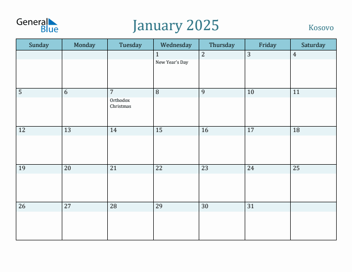 January 2025 Calendar with Holidays