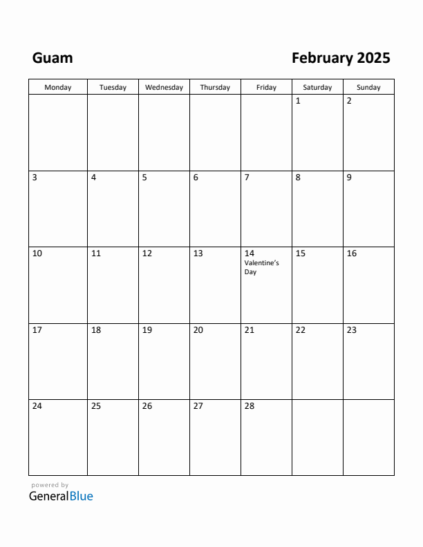 February 2025 Calendar with Guam Holidays