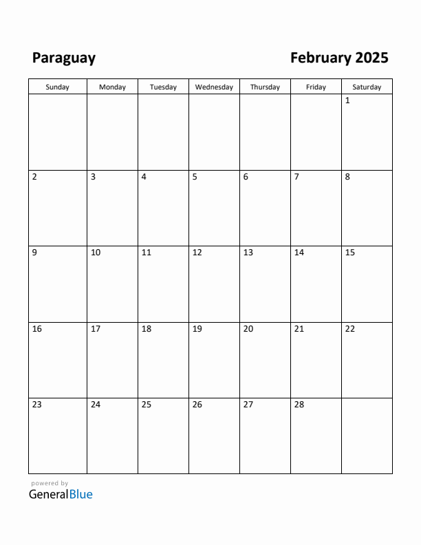 February 2025 Calendar with Paraguay Holidays