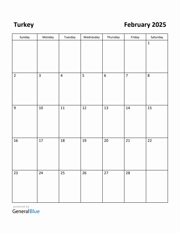 February 2025 Calendar with Turkey Holidays