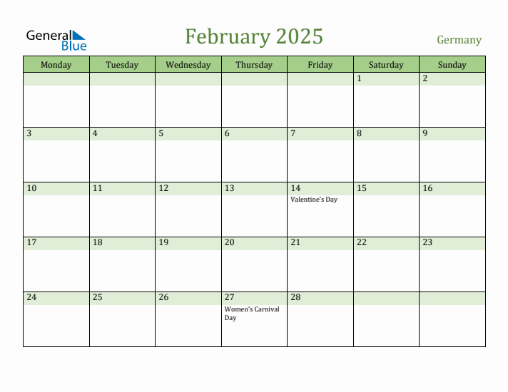 February 2025 Calendar with Germany Holidays