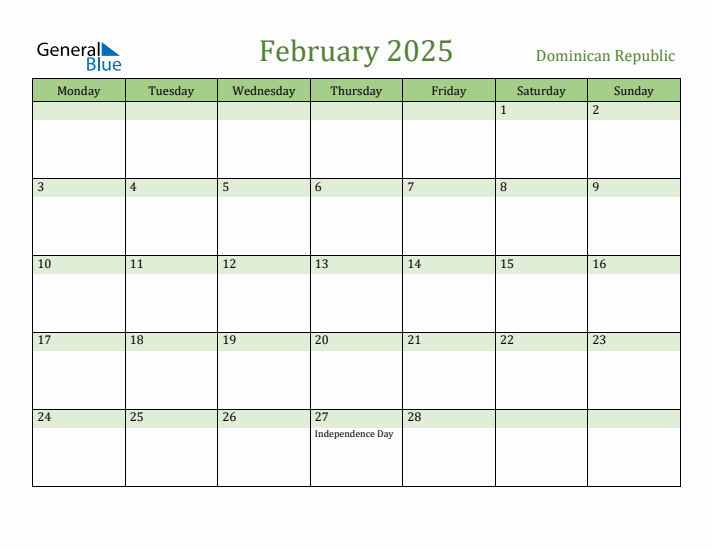 February 2025 Calendar with Dominican Republic Holidays