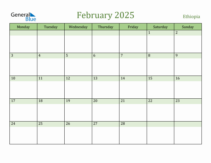 February 2025 Calendar with Ethiopia Holidays