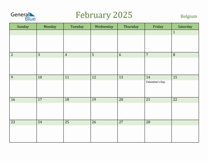 February 2025 Calendar with Belgium Holidays