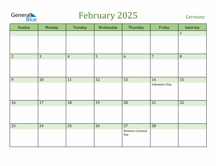 February 2025 Calendar with Germany Holidays