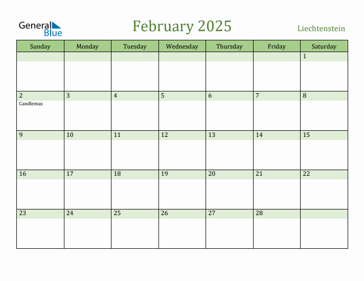 February 2025 Calendar with Liechtenstein Holidays