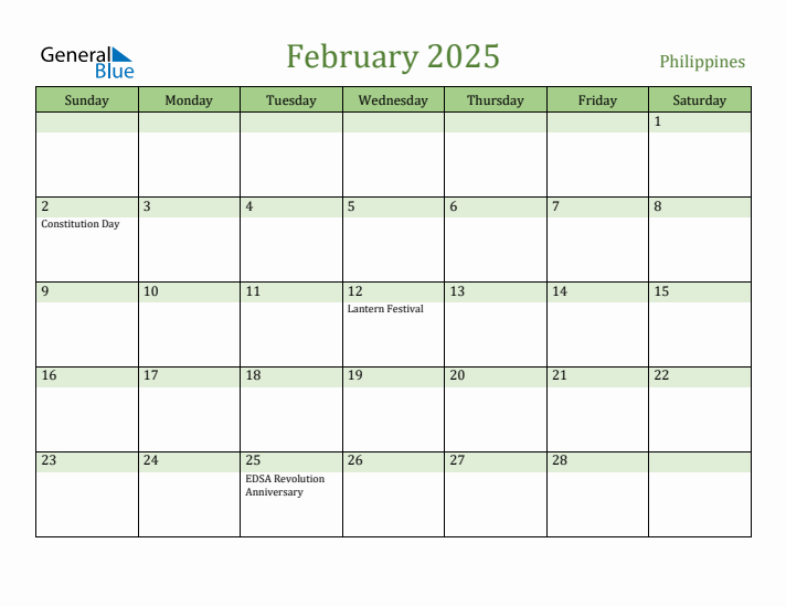 February 2025 Calendar with Philippines Holidays