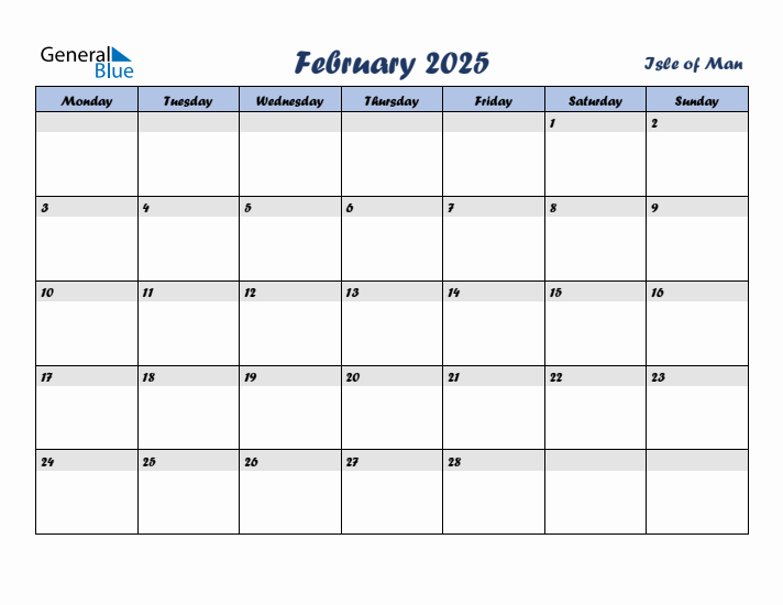 February 2025 Calendar with Holidays in Isle of Man