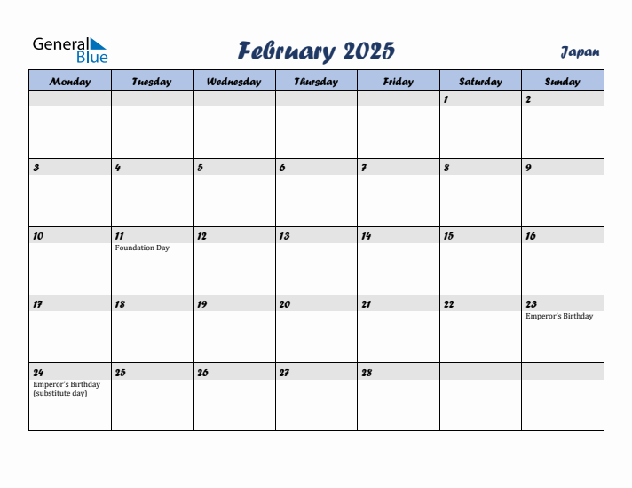 February 2025 Calendar with Holidays in Japan