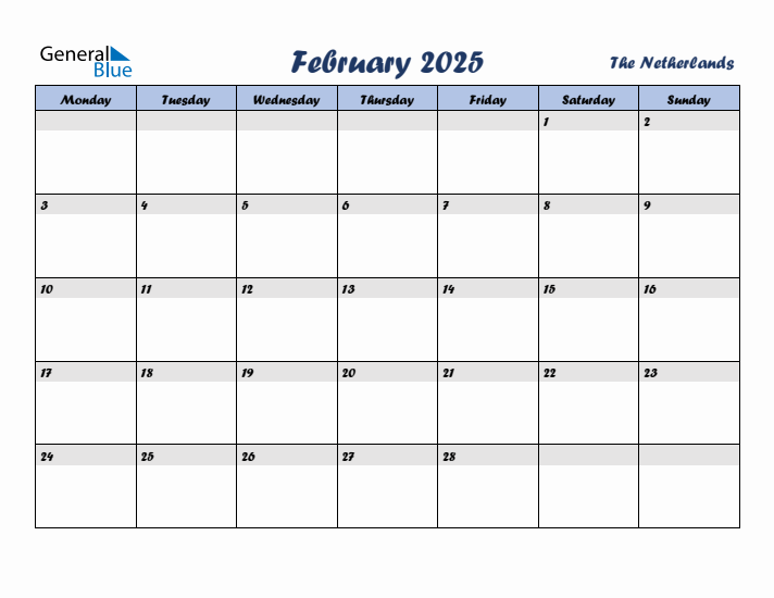 February 2025 Calendar with Holidays in The Netherlands