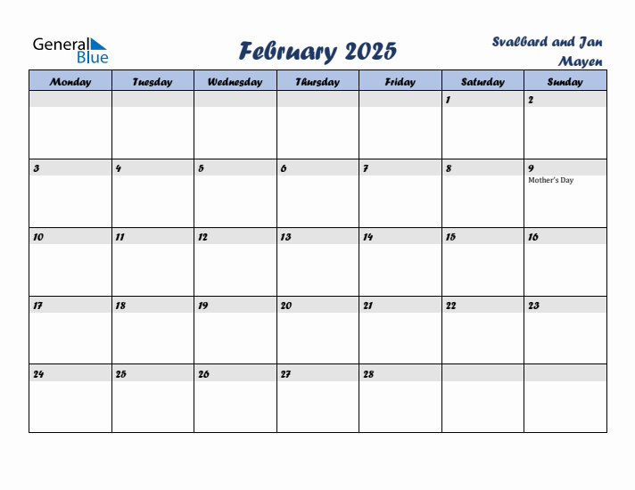 February 2025 Calendar with Holidays in Svalbard and Jan Mayen