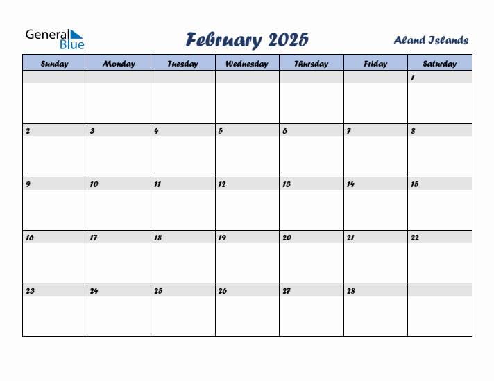 February 2025 Calendar with Holidays in Aland Islands