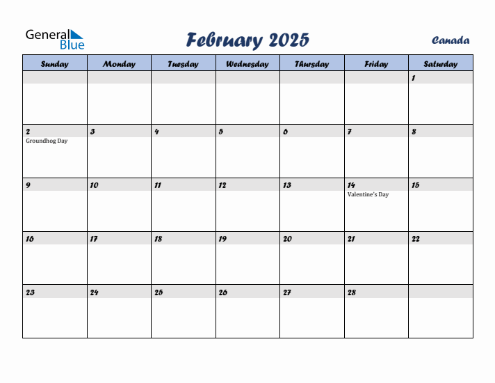 February 2025 Calendar with Holidays in Canada