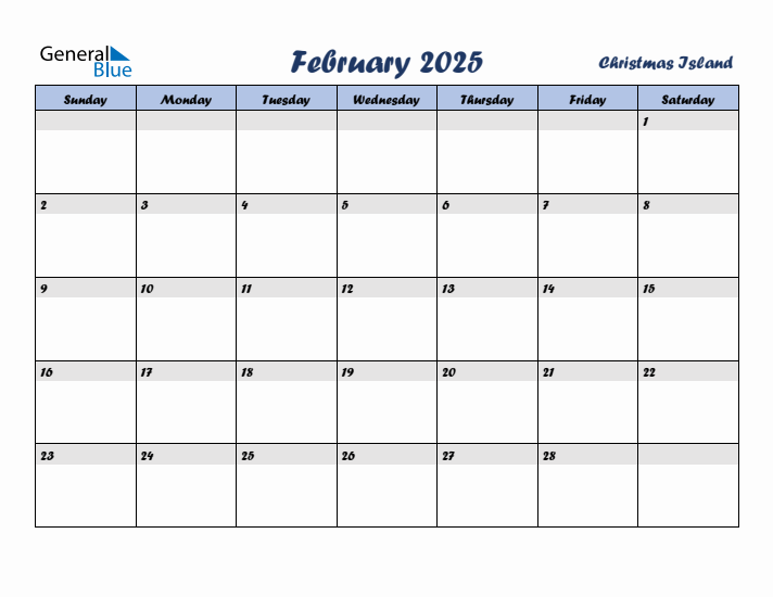 February 2025 Calendar with Holidays in Christmas Island