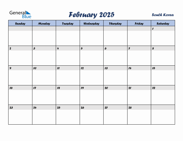 February 2025 Calendar with Holidays in South Korea