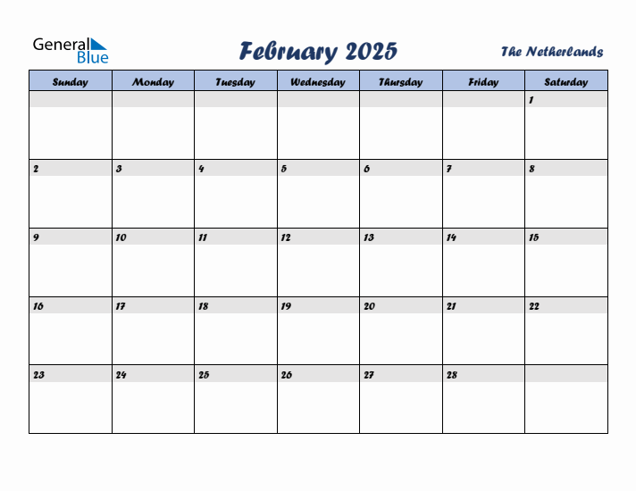 February 2025 Calendar with Holidays in The Netherlands