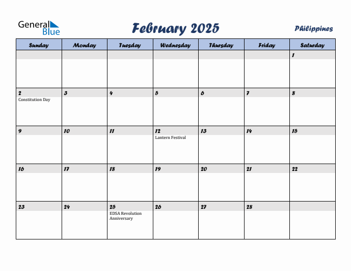 February 2025 Calendar with Holidays in Philippines