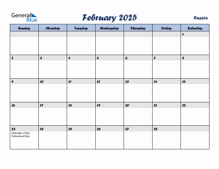 February 2025 Calendar with Holidays in Russia