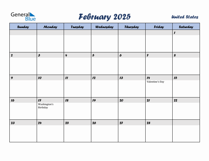 February 2025 Calendar with Holidays in United States