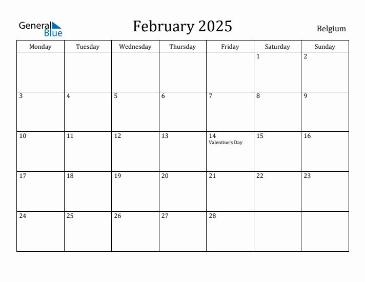 February 2025 Calendar Belgium