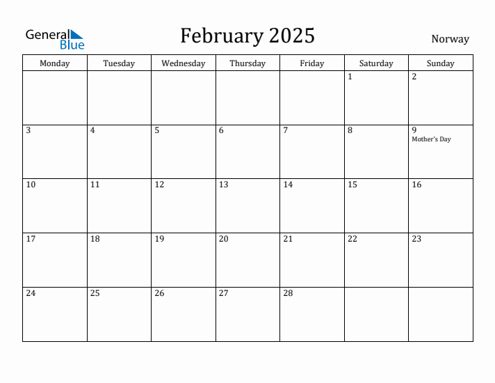 February 2025 Calendar Norway