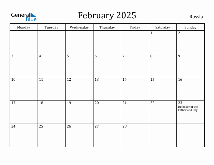 February 2025 Calendar Russia